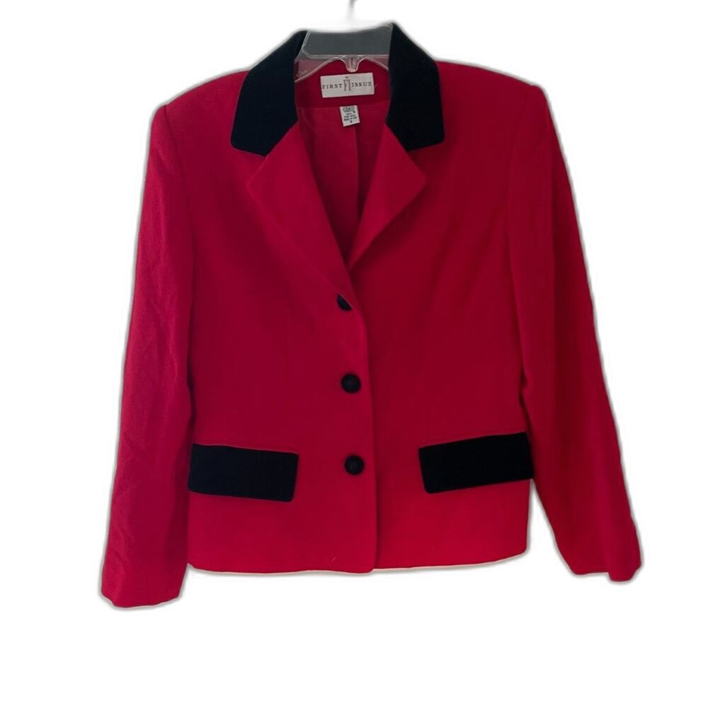 Vintage First Issue Red & Black 100% Wool Blazer by Liz Claiborne Made in USA 6